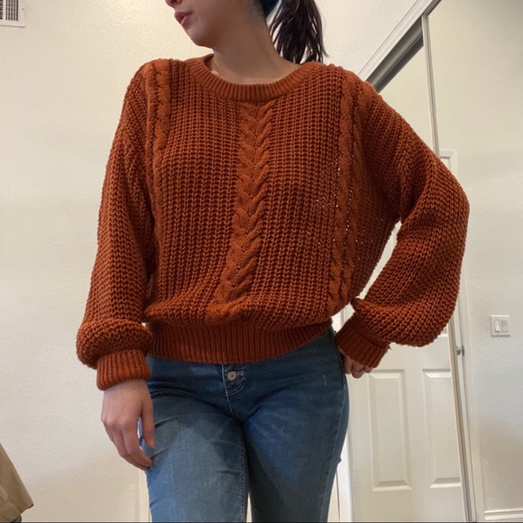 Rusty Orange Chunky Knit Sweater 